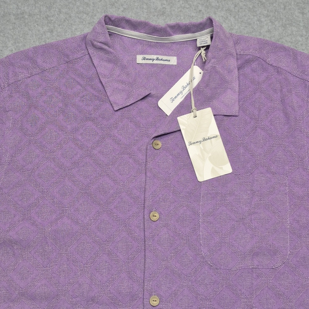 Tommy Bahama Shirt Mens 2XL Purple Solid Diamond Isle Jacquard Button Down NWT - Picture 15 of 15